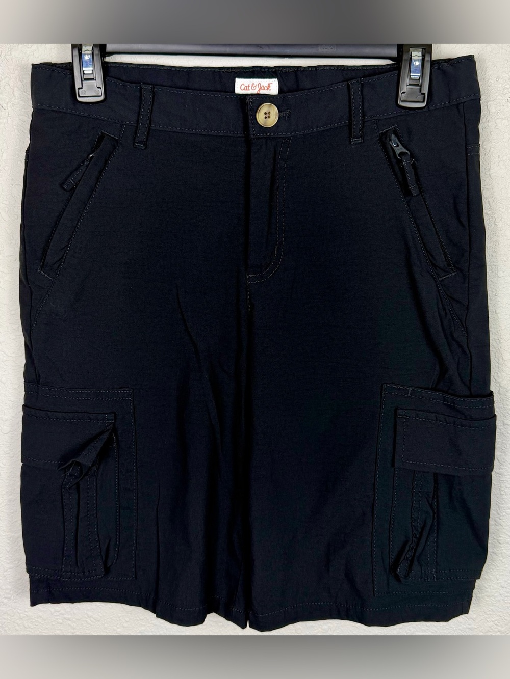 Cat & Jack Boys Cargo Shorts Size 16 Black Stretch Lightweight Tech Utility